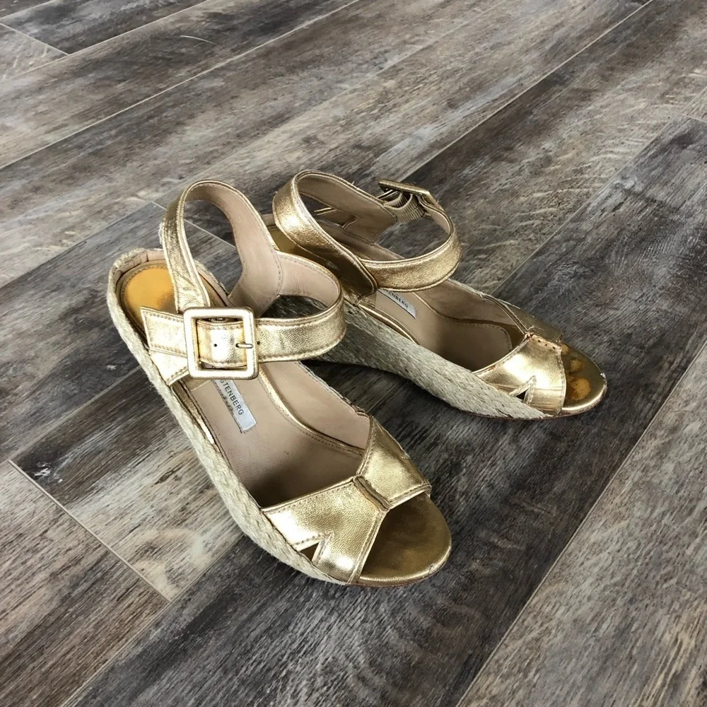 Espadrille Gold Wedges with Ankle Strap